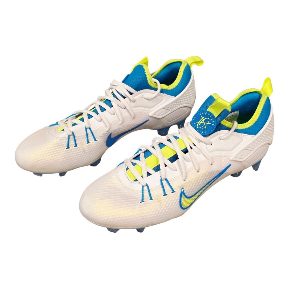 Men's Nike Alpha Huarache 9 Elite Low Lax SE White Blue Volt Size 10 FV6147-100